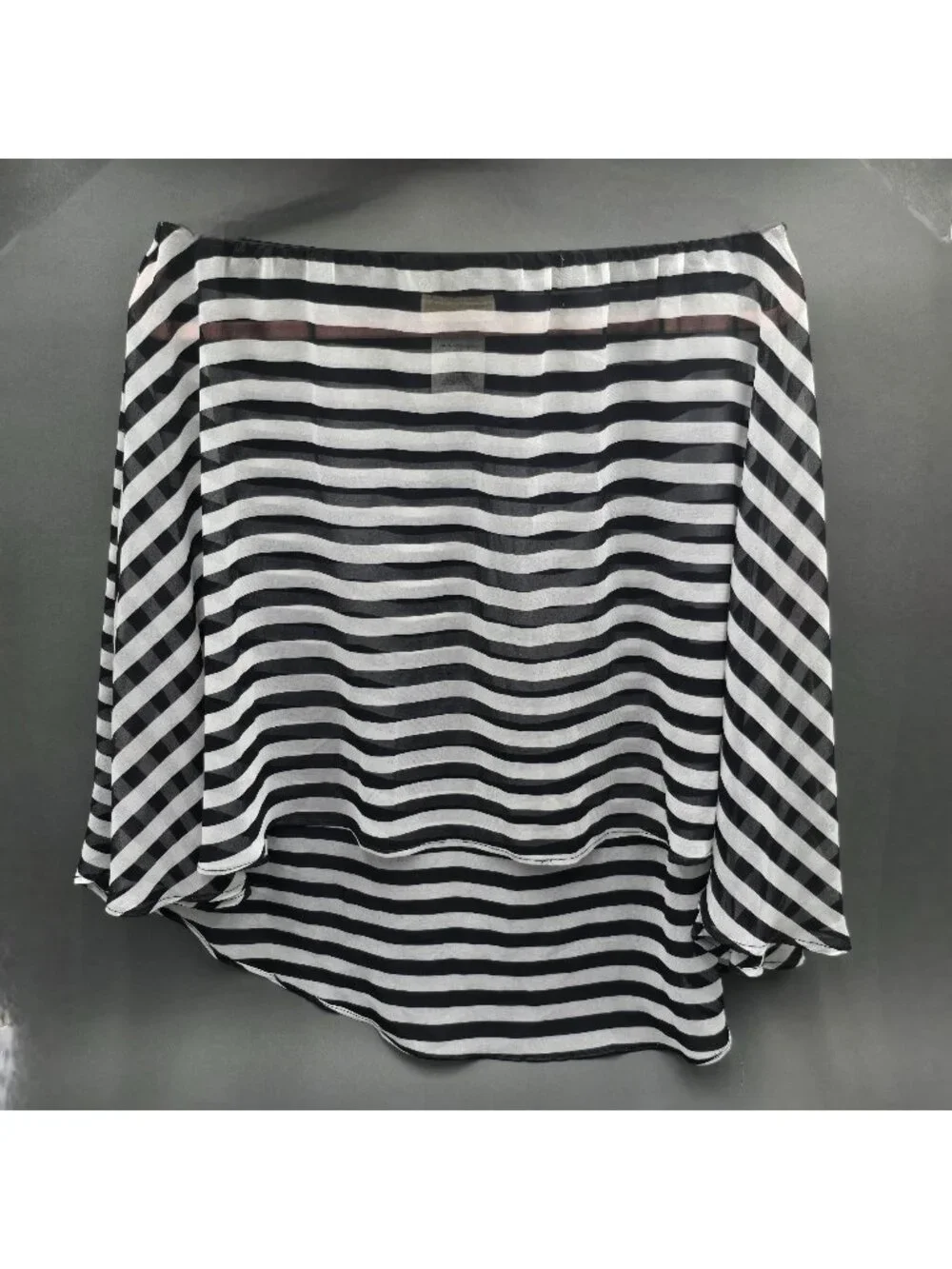 Michael Kors Swim Skirt Coverup Large Black White Stripe Sheer Hi Low - Picture 1 of 7